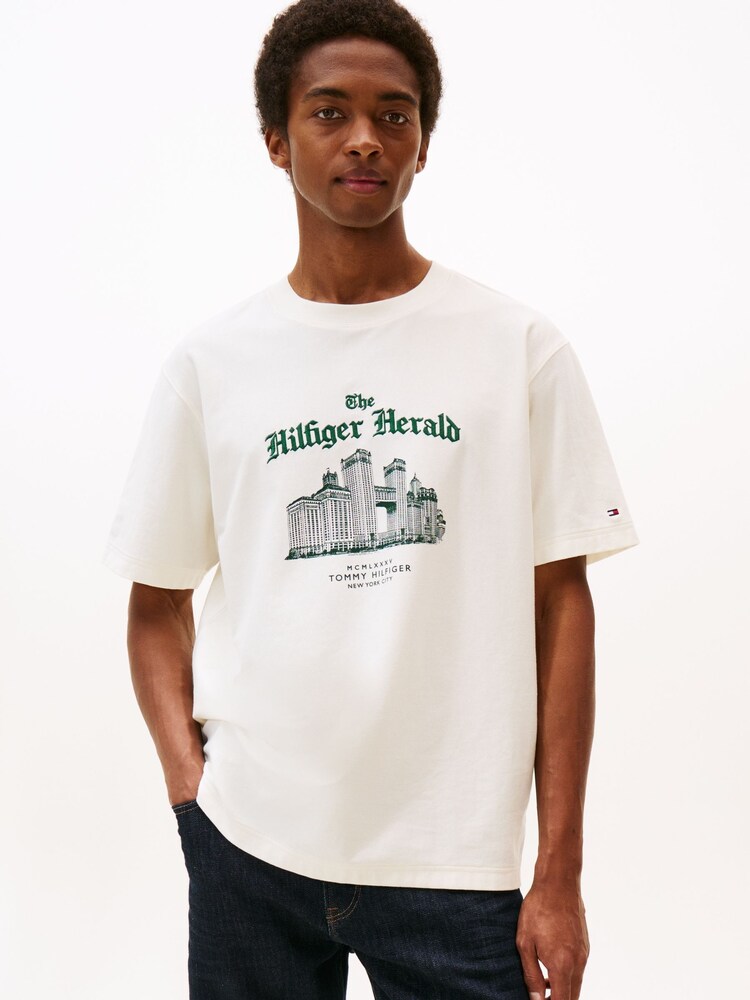 Tommy Hilfiger Cream Graphic Relaxed Crew Neck T-Shirt - Image 5 of 5 Tommy Hilfiger Cream Graphic Relaxed Crew Neck T-Shirt - Image 5 of 5