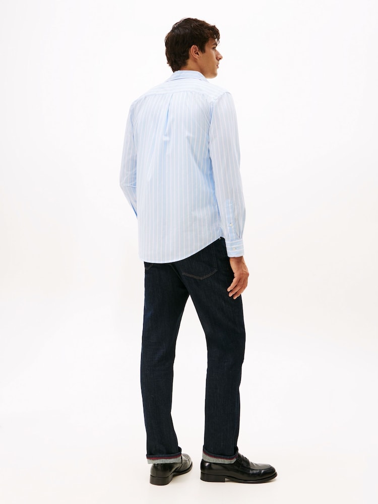 Tommy Hilfiger Blue Flex Regular Fit Stripe Shirt - Image 2 of 5 Tommy Hilfiger Blue Flex Regular Fit Stripe Shirt - Image 2 of 5