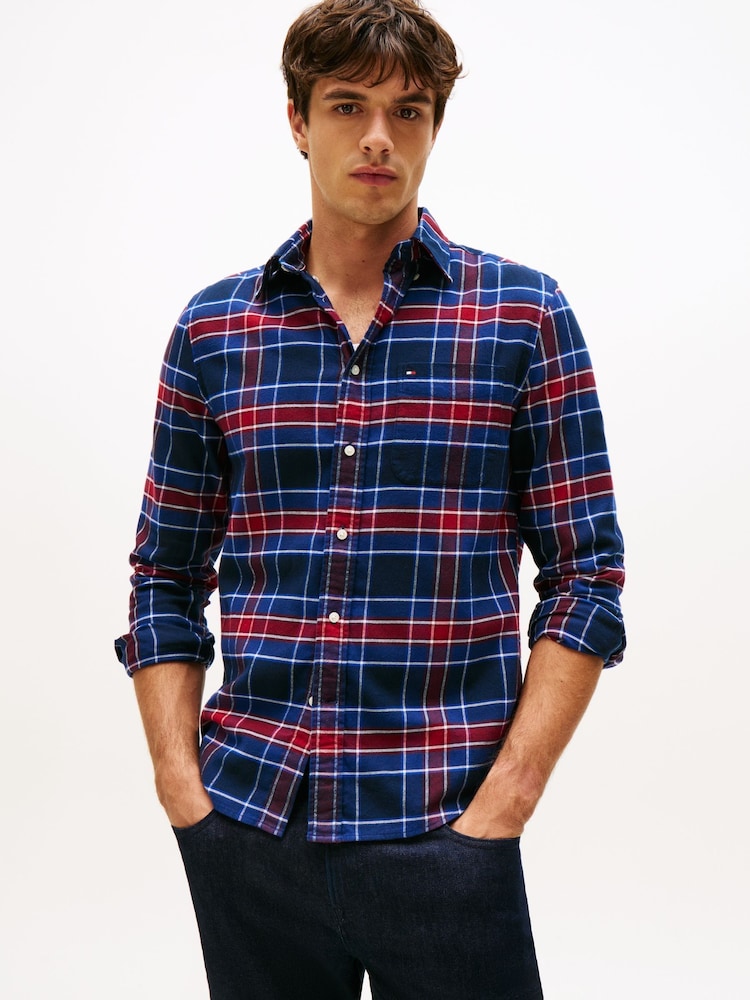 Tommy Hilfiger Blue Regular Fit Tartan Check Shirt - Image 1 of 5 Tommy Hilfiger Blue Regular Fit Tartan Check Shirt - Image 1 of 5
