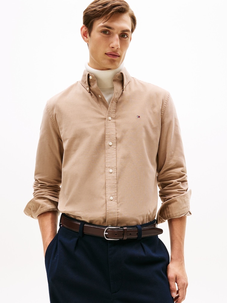 Tommy Hilfiger Brown Regular Fit Flag Embroidery Corduroy Shirt - Image 1 of 5 Tommy Hilfiger Brown Regular Fit Flag Embroidery Corduroy Shirt - Image 1 of 5