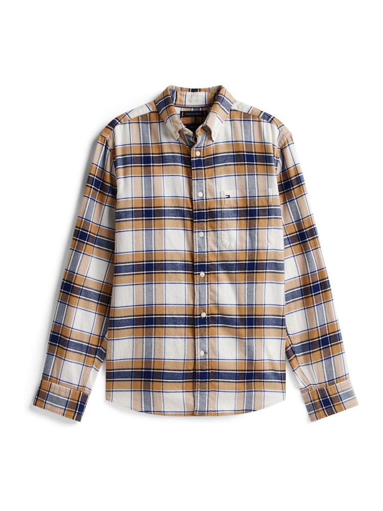 Tommy Hilfiger Cream Regular Fit Tartan Check Shirt - Image 5 of 5 Tommy Hilfiger Cream Regular Fit Tartan Check Shirt - Image 5 of 5