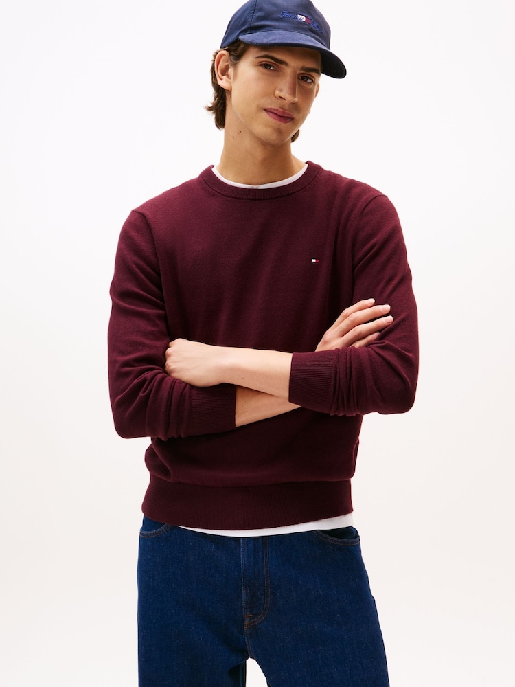 Tommy Hilfiger Red Crew Neck Jumper With Cashmere - Image 1 of 5 Tommy Hilfiger Red Crew Neck Jumper With Cashmere - Image 1 of 5