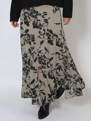 Religion Natural Citrine Tiered Maxi Skirt In Black Floral On Brown Georgette - Image 2 of 6