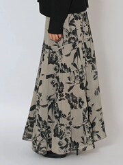 Religion Natural Citrine Tiered Maxi Skirt In Black Floral On Brown Georgette - Image 4 of 6