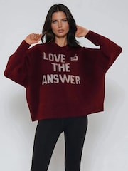 Religion Red Courtney Hoody Jumper With Love Is The Answer Slogan In Soft Yarn Hoodie - Image 2 of 6