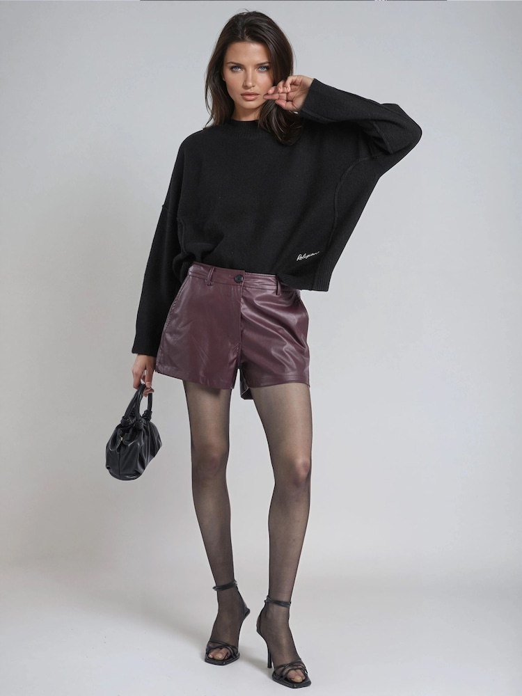 Religion Red Dark Orbit Faux Leather Shorts With Pocket Details - Image 1 of 4 Religion Red Dark Orbit Faux Leather Shorts With Pocket Details - Image 1 of 4