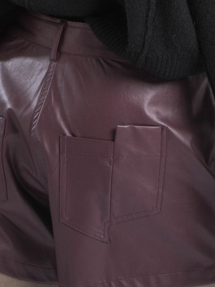 Religion Red Dark Orbit Faux Leather Shorts With Pocket Details - Image 4 of 4