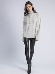 Religion Cream Oversized Jamie Roll Neck Jumper With Cable Detail And Fringing - Image 1 of 5