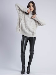 Religion Cream Oversized Jamie Roll Neck Jumper With Cable Detail And Fringing - Image 3 of 5