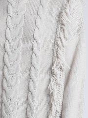 Religion Cream Oversized Jamie Roll Neck Jumper With Cable Detail And Fringing - Image 5 of 5