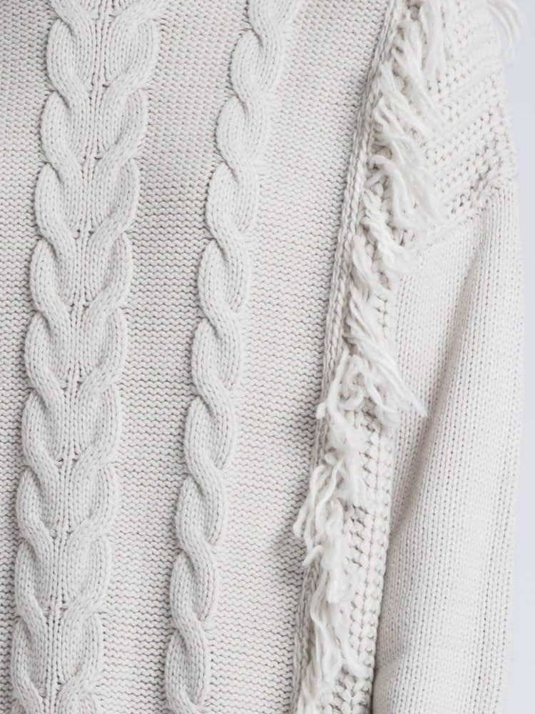 Religion Cream Oversized Jamie Roll Neck Jumper With Cable Detail And Fringing - Image 5 of 5