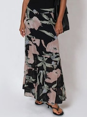 Religion Black Angelina Tiered Maxi Skirt In Soft Floral On Black Georgette - Image 2 of 5