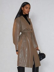 Religion Grace Oversized Faux Leather Mac In Soft Neutral With Belt - Imagen 5 de 7