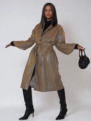 Religion Grace Oversized Faux Leather Mac In Soft Neutral With Belt - Imagen 7 de 7