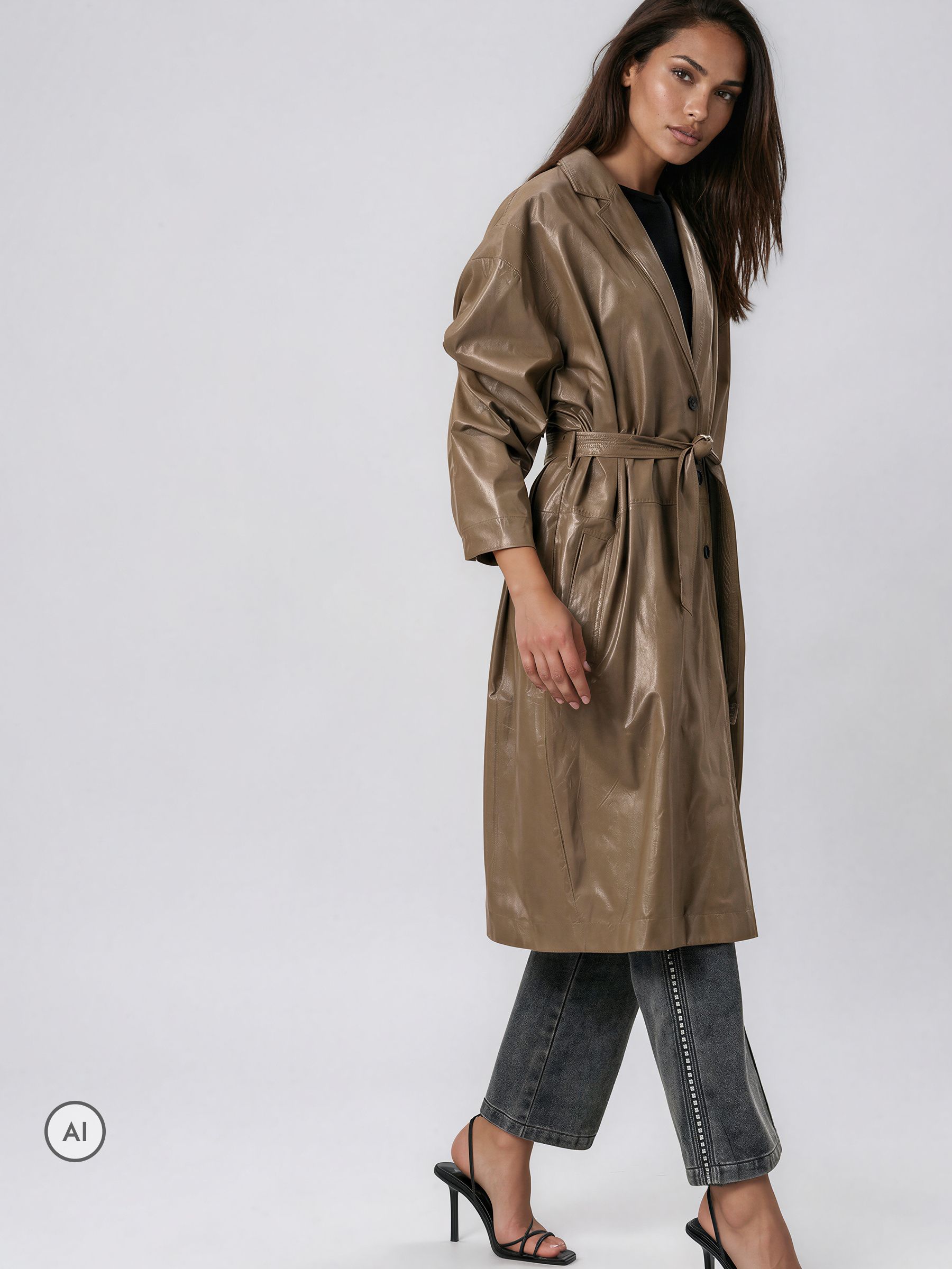 Buy Religion Natural Grace Oversized Faux Leather Trench Coat In