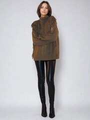 Religion Brown Oversized Jamie Roll Neck Jumper With Cable Detail And Fringing - Image 2 of 6