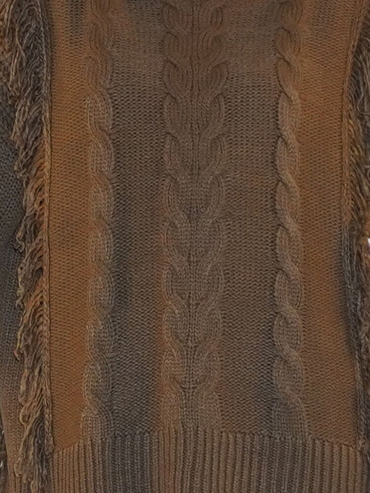 Religion Brown Oversized Jamie Roll Neck Jumper With Cable Detail And Fringing - Image 6 of 6