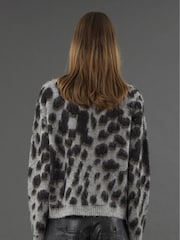 Religion Animal Cute Button Through Erin Cardigan In Grey And Black Animal Leopard - Image 3 of 4