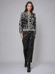Religion Animal Cute Button Through Erin Cardigan In Grey And Black Animal Leopard - Image 6 of 6
