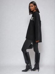 Religion Black Oversized Rebel Heart Slogan Jumper in Soft Yarn - Image 4 of 5