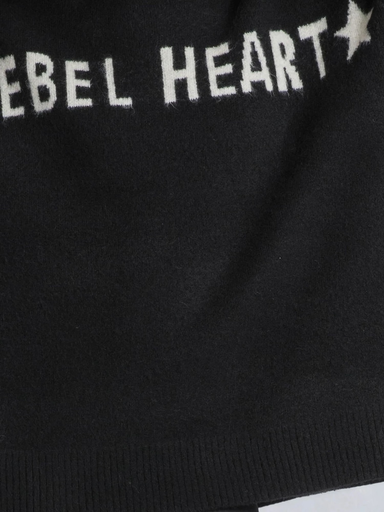 Religion Black Oversized Rebel Heart Slogan Jumper in Soft Yarn - Image 5 of 5