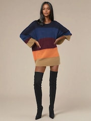 Religion Blue Crescent Jumper Tunic Dress In Block Stripes - Image 2 of 6