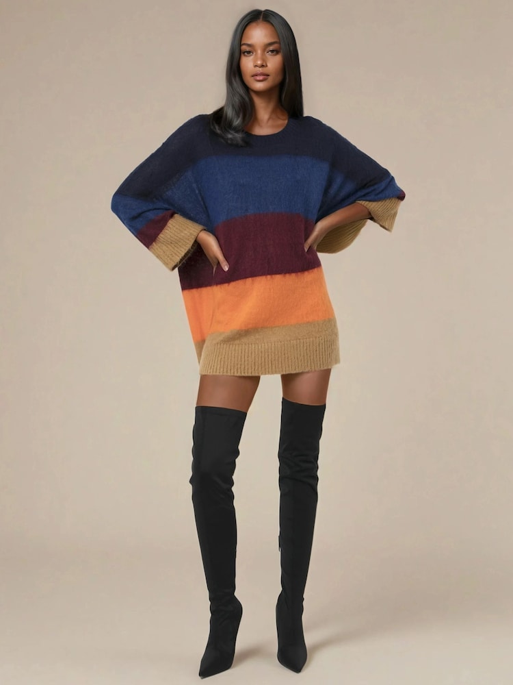 Religion Blue Crescent Jumper Tunic Dress In Block Stripes - Image 2 of 6