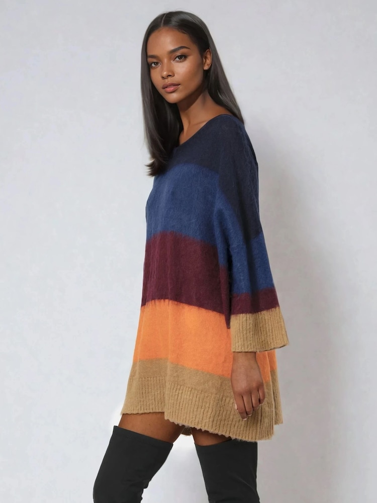 Religion Blue Crescent Jumper Tunic Dress In Block Stripes - Image 6 of 6