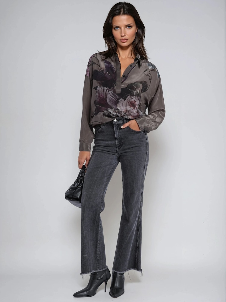 Religion Pink Loose Fit Diana Shirt In Dark Floral Taupe Green Print - Image 1 of 6