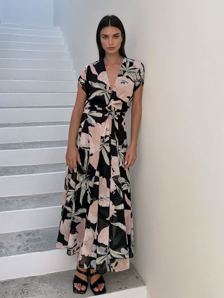 Religion Black Anja Wrap 2 Way Maxi Dress In Soft Floral On Georgette - Image 1 of 6 Religion Black Anja Wrap 2 Way Maxi Dress In Soft Floral On Georgette - Image 1 of 6