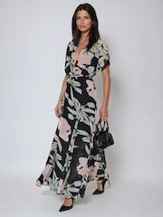 Religion Black Anja Wrap 2 Way Maxi Dress In Soft Floral On Georgette - Image 3 of 6