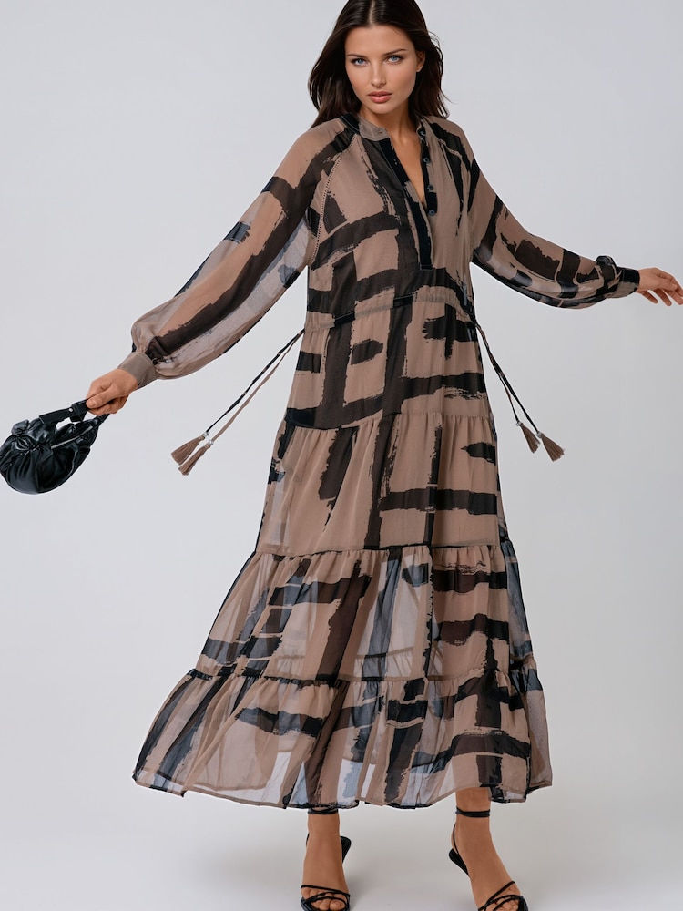 loose brown dress DOLLY Elegant Brown Halter Neck Loose High Waist Pleated Resort Dress-VEe M / Brown