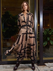 Religion Brown Loose Zoe Maxi Dress In Bold Selvage Black Stripe On Caramel - Image 8 of 8