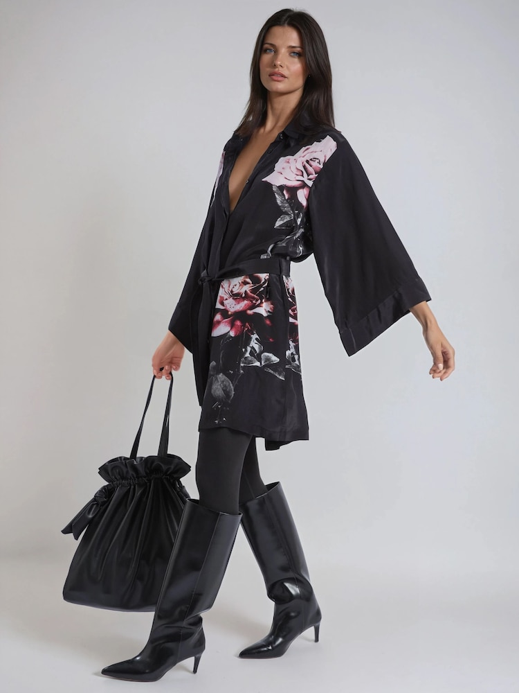 black leather flared dress Milly Faux Leather Trim Dress - Black main image 0