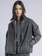 Religion Grey Eccentric Washed Denim Shirt Jacket With Embroidery And Studs - Image 2 of 6