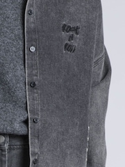 Religion Grey Eccentric Washed Denim Shirt Jacket With Embroidery And Studs - Image 5 of 6