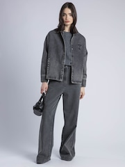 Religion Grey Eccentric Washed Denim Shirt Jacket With Embroidery And Studs - Image 6 of 6