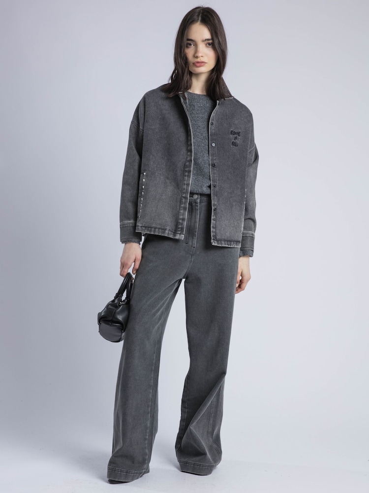 Religion Grey Eccentric Washed Denim Shirt Jacket With Embroidery And Studs - Image 6 of 6