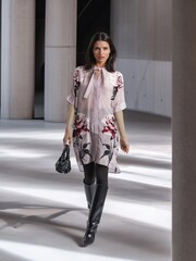 Religion Nude/Pink Diana Tunic Dress With Neck Tie In Rose Heart Print - Image 1 of 6