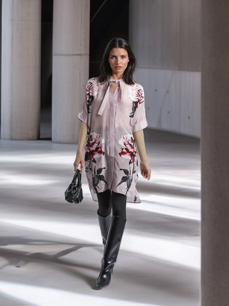 Religion Nude/Pink Diana Tunic Dress With Neck Tie In Rose Heart Print - Image 1 of 6