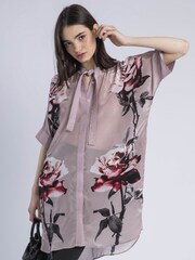 Religion Nude/Pink Diana Tunic Dress With Neck Tie In Rose Heart Print - Image 2 of 6