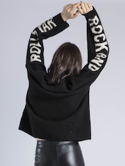 Religion Black Phoebe Zip Through Cardigan With Rock and Roll Star Slogans On Sleeve - Image 3 of 6