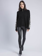 Religion Black Phoebe Zip Through Cardigan With Rock and Roll Star Slogans On Sleeve - Image 4 of 6