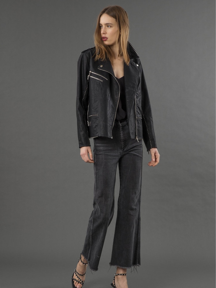 Religion Black Jane Faux Leather Biker Jacket With Zip And Stud Detailing - Image 2 of 6 Religion Black Jane Faux Leather Biker Jacket With Zip And Stud Detailing - Image 2 of 6