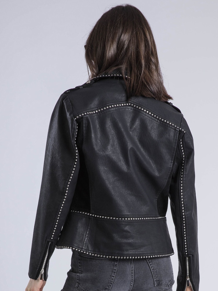 Religion Black Jane Faux Leather Biker Jacket With Zip And Stud Detailing - Image 6 of 6 Religion Black Jane Faux Leather Biker Jacket With Zip And Stud Detailing - Image 6 of 6