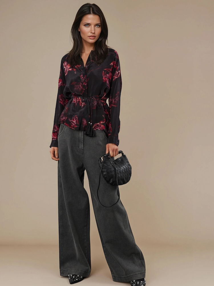 Religion Red Lola Long Line Shirt With Tie Waist Floral Print - Image 1 of 6 Religion Red Lola Long Line Shirt With Tie Waist Floral Print - Image 1 of 6