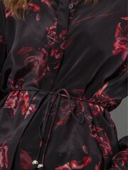 Religion Red Lola Long Line Shirt With Tie Waist Floral Print - Image 4 of 6