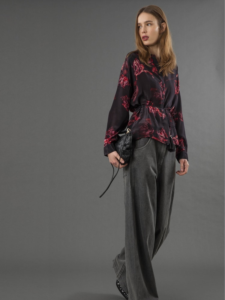 Religion Red Lola Long Line Shirt With Tie Waist Floral Print - Image 6 of 6