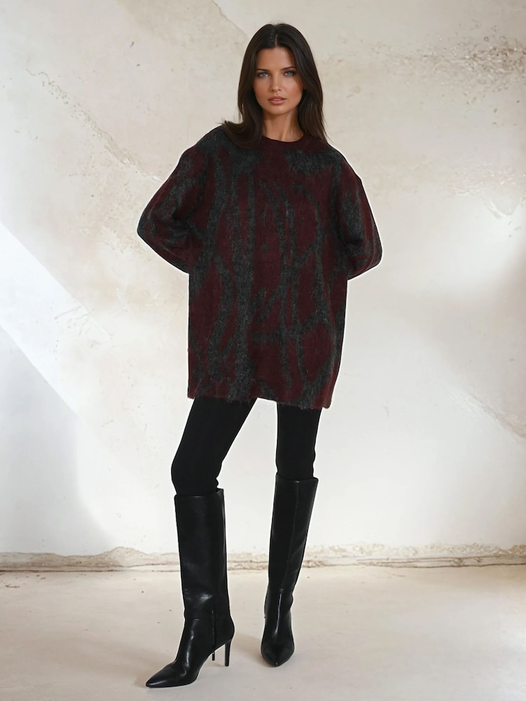 Religion Grey Maya Jumper Dress In Abstract Stripe Jaquard - Image 1 of 6 Religion Grey Maya Jumper Dress In Abstract Stripe Jaquard - Image 1 of 6