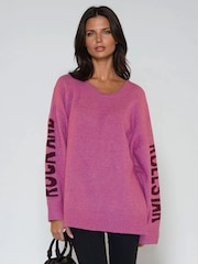 Religion Pink Oversized Rock N Roll Star Jumper In Pop Colours - Image 2 of 6